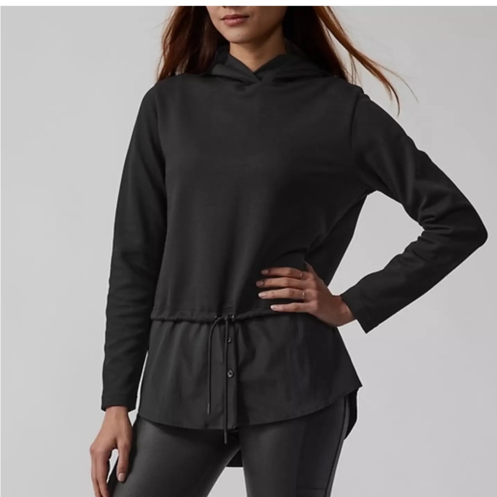 ATHLETA WOMEN'S LONG SLEEVE BLACK GALLERY HOODIE TOP Sz xs